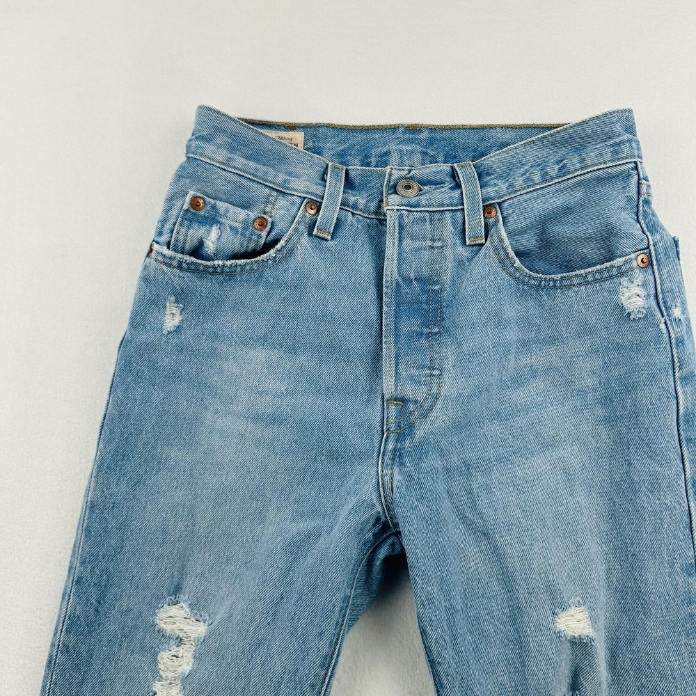 Levi's 501 Jeans Womens 24x28 Light Blue Distressed Ripped Button Fly Denim - Picture 12 of 16